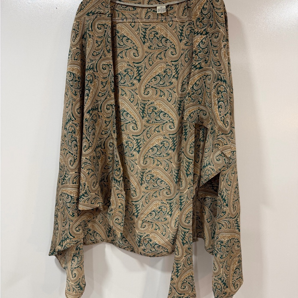 Dana Buchman Green and Tan Paisley Blouse